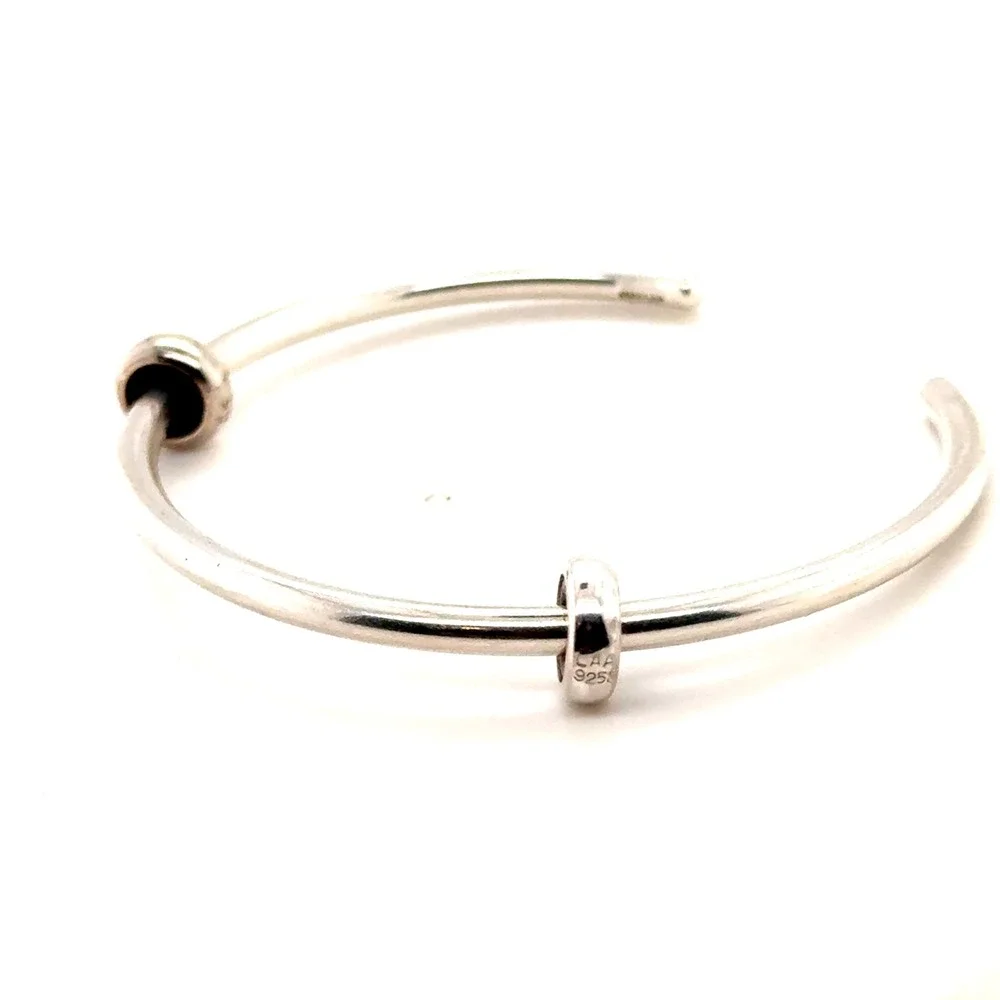 Trollbeads Sterling Silver Bangle Bracelet with 2 Stopper Beads 925 LAA